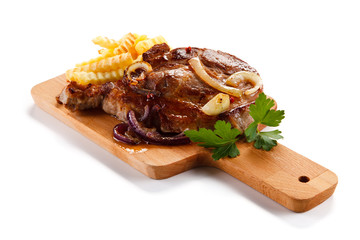 Roast steak with french fries