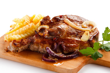 Roast steak with french fries