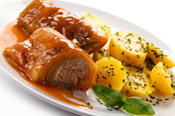 Wrapped minced meat with tomato sauce - polish dish gołąbki
