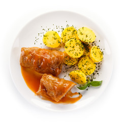 Wrapped minced meat with tomato sauce - polish dish gołąbki