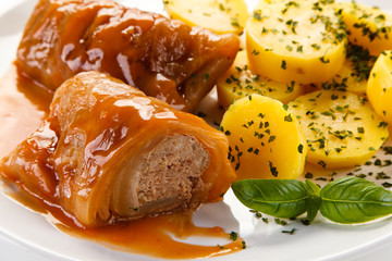Wrapped minced meat with tomato sauce - polish dish gołąbki