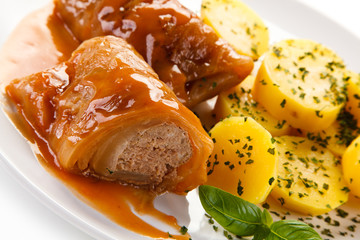 Wrapped minced meat with tomato sauce - polish dish gołąbki