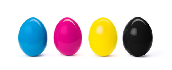 CMYK easter eggs isolated on white background