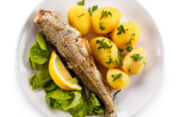 Fish dish - fried fish with potatoes