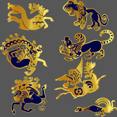 Scythian animals. Can be used as decoration, charms,keyrings. Created based on actual tattoos of the ancient Scythians.