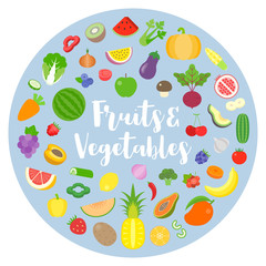 fruits and vegetables arrange in circle shape design for banner, backdrop