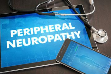 Peripheral neuropathy (neurological disorder) diagnosis medical concept on tablet screen with stethoscope