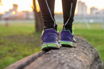 Balance training outdoor in a park.