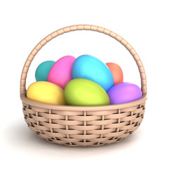 3d render of colorful painted easter eggs in a basket