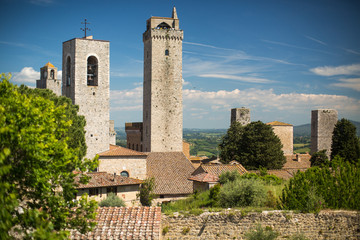 Fototapeta na wymiar In the very heart of Tuscany - Aerial view of the medieval town of Montepulciano, Italy.