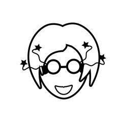 face girl funny glasses outline vector illustration eps 10