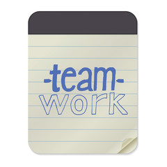 Teamwork- Hand Drawn Lettering on Notebook Template. Vector Illustration Quote. Handwritten Inscription Phrase for Office, Presentation, T-shirt Print, Poster, Cover, Case Design.