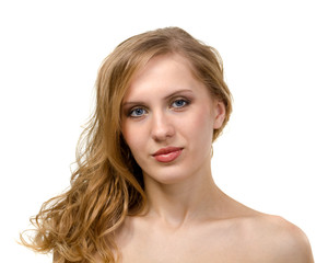 Fototapeta premium funny cute smiling woman on white background