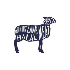 Lamb silhouette label with text "Delicious Lamb Fresh Meat Halal"