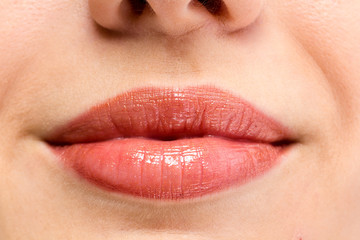 Female lips close up. Red color