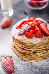 American pancakes with strawberries