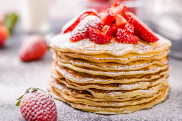 American pancakes with strawberries
