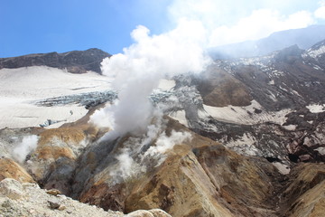 White fumaroles of the volcano Mutnovsky Kamchatka