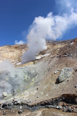 Fototapeta na wymiar White fumaroles of the volcano Mutnovsky Kamchatka