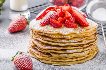 American pancakes with strawberries