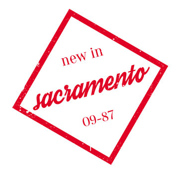 New In Sacramento rubber stamp. Grunge design with dust scratches. Effects can be easily removed for a clean, crisp look. Color is easily changed.