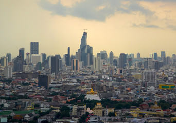 Fototapeta premium View of modern office buildings, condominium in big city downtown with sunset sky
