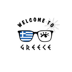 welcome to greece icon paradise on sunglasses illustration