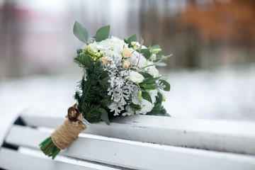wedding bouquet on a light background. Winter bouquet