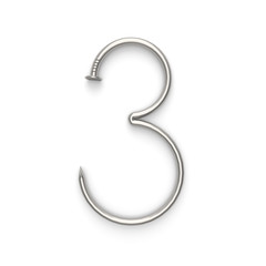 Fototapeta premium Number 3, Alphabet made from nails. 3D illustration