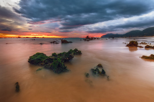 Sunrise at Trengandin beach in Noja, Cantabria
