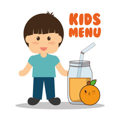 kids menu boy jar juice orange vector illustration eps 10