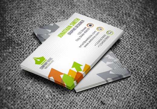 Business Card Layout with Multicolored Arrow Element 