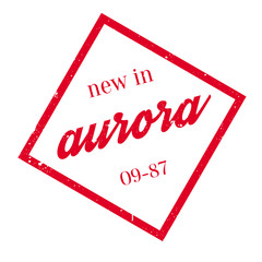New In Aurora rubber stamp. Grunge design with dust scratches. Effects can be easily removed for a clean, crisp look. Color is easily changed.