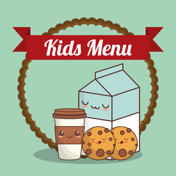 Kids Menu Milk Cookies And Cup Coffee Vector Illustration Eps 10