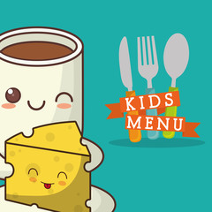 kids menu cheese chocolate cuttlery vector illustration eps 10