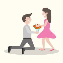 man kneel gives flowers girl vector illustration eps 10
