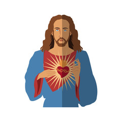 jesus christ man with sacred heart over white background. colorful design. vector illustration