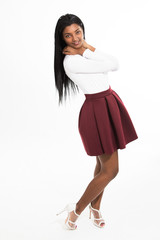 African American Female cute pose full body isolated on white