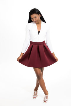 Cute African American Female Model Teenager White Background