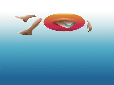 Woman floating on swim ring in sea