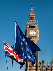 European Union flag in front of the Big Ben, Brexit EU - obrazy, fototapety, plakaty
