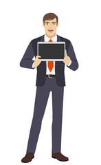 Businessman showing blank digital tablet PC