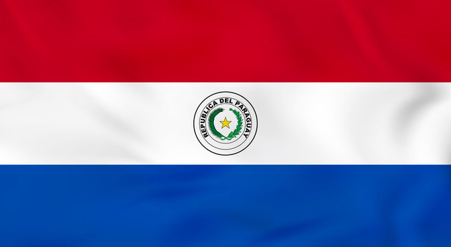 Paraguay waving flag. Paraguay national flag background texture.