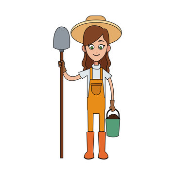 female farmer holding shovel cartoon  icon image vector illustration design 