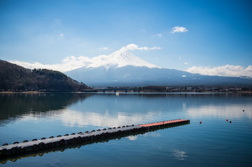 Mount Fuji with Lake Kawaguchiko and the peer