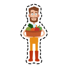 male farmer carrying fruits and vegetables cartoon  icon image vector illustration design 
