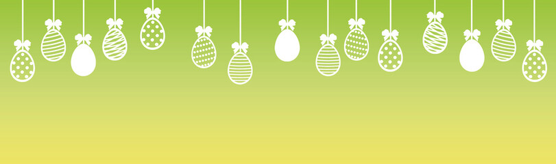 Easter banner with white easter eggs on green and yellow gradient background © ewelinaf