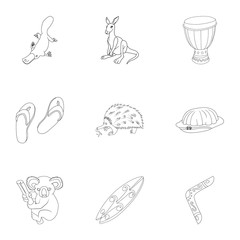Country Australia icons set, outline style