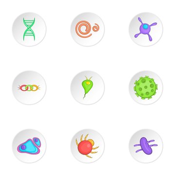 Viruses icons set, cartoon style