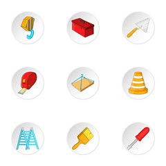 Repair tools icons set, cartoon style